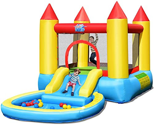 RELAX4LIFE Castello Gonfiabile, 365x200x190CM, Parco Acquatico Piscina Gonfiabile per Bambini, con Acquascivolo e Rete di Sicurezza, Ideale per Giardino (Senza soffiatore)