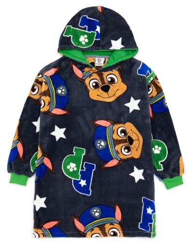 Paw Patrol Boys Blanket Hoodie | Kids Chase Oversized Grey Hooded Fleece Loungewear | Police Dog Rescue Pup Cartoon All Over Print | Sleepwear Costume Merchandise Gift for Children
