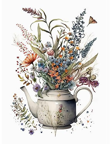 Artery8 Spring Wildflower Bouquet in White Ceramic Teapot Extra Large XL Wall Art Poster Print