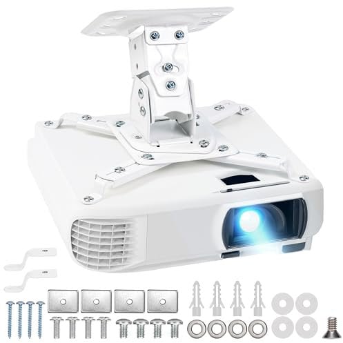 BELLE VOUS Staffa Proiettore Soffitto Bianca Universale - Sostiene 23-35 cm e 8 kg di Peso - Staffa Bianca in Lega di Alluminio con Inclinazione/Rotazione - Supporto Videoproiettore con Bracci