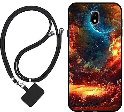 Sunrive Hülle Kompatibel mit Samsung Galaxy J7 2017 Case,matt Handyhülle Schutzhülle Etui TPU Backcover (Wolken,Mond,Himmel) +1x Universale Handykette