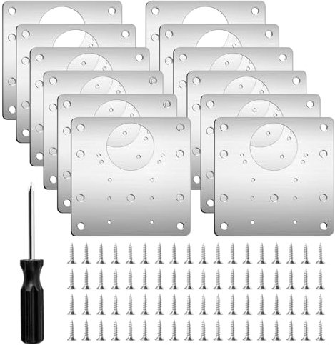 Cabinet Hinge Repair Plate, 12PCS Cupboard Hinge Repair Plate with 72 PCS Screws, Kitchen Door Hinge Repair Plate Stainless Steel Hinge Repair Plate for Kitchen Wood Furniture