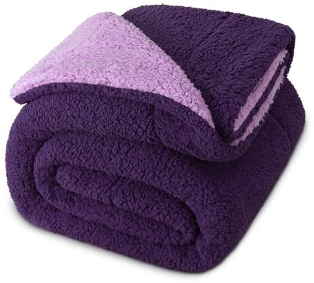 Exclusivo Mezcla Reversible King Size Sherpa Fleece Blanket, Thick and Warm Blankets for Winter, Soft Plush Fluffy for Bed, 230x265 CM, Deep Purple/Lilac