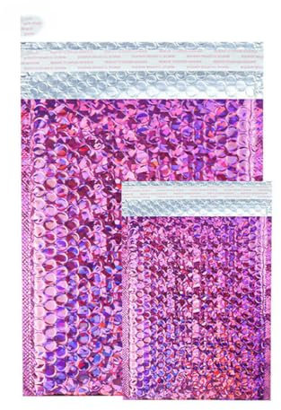50 Stück goldene/lila/rote Luftpolstertaschen für Versandtaschen, Folienversand, gepolsterte, wasserdichte Verpackungsbeutel, verdickte Briefumschläge, Tasche, rosafarbener Laser, 15 x 13 cm, 50 Stüc