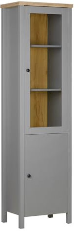 Homestyle4u 2489, Moderne Vitrine Highboard Grau Wohnzimmer Schrank Modern Holz Vitrinenschrank Wohnzimmerschrank Fächer