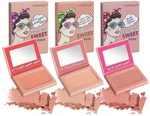 Misslyn | Blush Make-up Palette für Damen mit Spiegel, voluminösendes und feuchtigkeitsspendendes Puder – Set mit drei Paletten