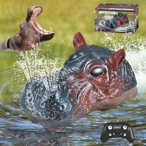 Hylukon Remote Control Hippopotamus, 2.4GHz Twin Propeller Speed Boat with Sound and Water Spray Function - Simulated Hippopotamus RC Ship Water Toys for Teens