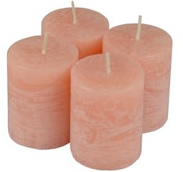 Homéa, Set mit 4 Stumpenkerzen, D4 x H5 cm, rustikal, Farbe Rosa