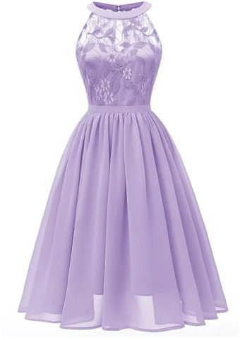 Vestido Plisado De Gasa De Encaje Lila Dulce Vestido Elegante De Cintura Alta para Mujer Vestidos Midi Vestido De Fiesta De Noche Sin Mangas De Verano-Lila-XXL