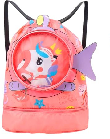 Rayson Sac à Cordon Enfant de Natation Cartoon Sac à Dos de Plage Plongée Sac de Sport pour Enfants Imperméable Sac de Sport Étanche à Sec et Humide Plage Piscine Voyage Natationavec Poche,licorne