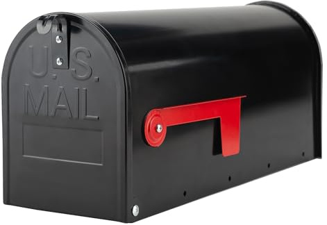 RAINHOL Black Metal Mailboxes for Outside Post Mount, Standard Mail Box, Galvanized Steel Heavy Duty Mailbox, Medium Capacity, 19 x 8.7 x 6.7 inches