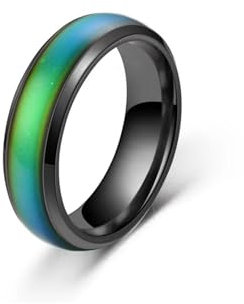 QKEOISUD Color Changing Ring Black Titanium Steel Mood Thermochromic Band Rings for Boyfriend Girlfriend Couple Fashion Jewellery