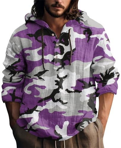 liaddkv Felpa con cappuccio da uomo, casual, alla moda, mimetica, con coulisse, Lilla, S