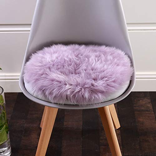 Luxuriöses, rundes Sitzkissen aus Schaffell, weiches Fell, mit rutschfester Naturwolle, Violett, 40 cm Durchmesser