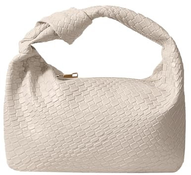 PHILOMENA Damen-Handtasche mit Knotenriemen, Leder, mit Reißverschluss, Hobo-Clutch, Geldbörsen, Beige
