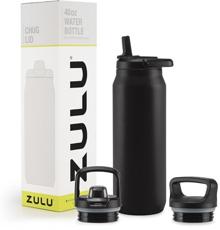 ZULU Core - Borraccia in acciaio inox con 3 coperchi, con cannuccia, chug, twist | thermos in metallo a doppia parete e isolamento sottovuoto, per palestra, attività all'aperto | passante per il
