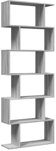 vidaXL Room Divider Bookcase 6-Tier, Bookshelf for Living Room, Book Rack for Decoration, Storage Shelf, Modern Style, Grey Sonoma Engineered Wood