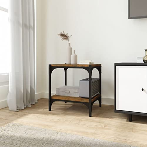 Sufrk Mobile TV Rovere Fumo 40x33x41 cm Legno Multistrato e Acciaio-Mobile TV Mobile Porta Televisore,Mobiletto Industriale Tavolino Basso Vintage Console per Salotto