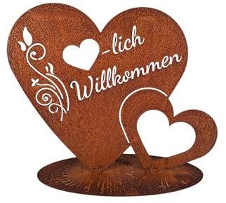 Bornhöft Edelrost Herz Willkommen Schild Gartendekoration rostige Dekoration für den Eingangsbereich Garten Terrasse Gartendeko