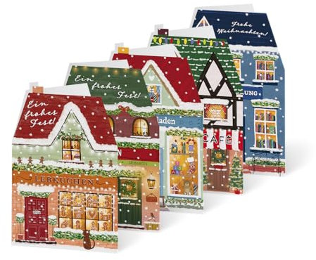 Unicef Weihnachtskarten Set Häuser (10 St., 5 Motive) Weihnachtliche Hausfassaden - Spendenkarten - Premium Klappkarten inklusive Briefumschlag - hochwertige Grußkarten 17,5 x 11,7 cm