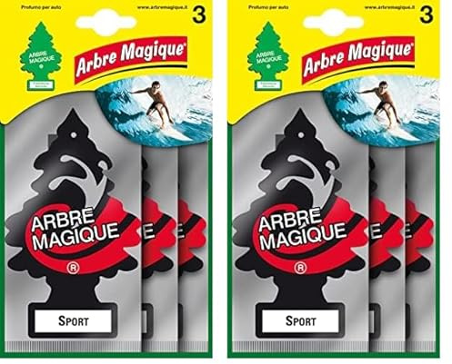 Arbre Magique, Profumatore Auto, Fragranza Sport, Profumazione Intensa e Strutturata, Durata fino a 7 Settimane, Made in Italy, Formato Multipack da 3 Pezzi (Confezione da 2)