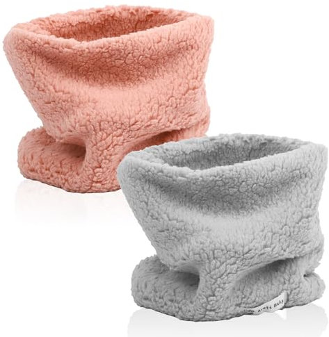 2 Stück Winter Fleece Warm Kinder Schal Jungen Mädchen Runde Schals Winddicht Hals Wärmer Gesicht Abdeckung Maske (2Stück - Rosa + Hellgrau)