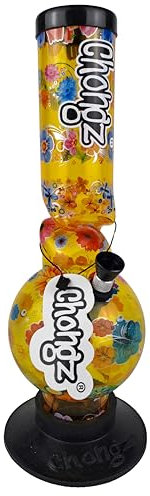 CHONGZ Dalliance Bong en acrylique Ice Twist 30 cm | Bol en métal et tuyau de descente | Base en caoutchouc | Trou pour carburateur (CHO43) (doré)