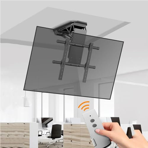 Support De Montage TV Au Plafond - Support TV De Plafond Motorisé pour Écran De 50 À 90 Pouces, Réglage De l'angle De 0 À 85 °, Grand Plafond Plat Motorisé, Adapté Au Montage Mural Et Au Plafond, Sup