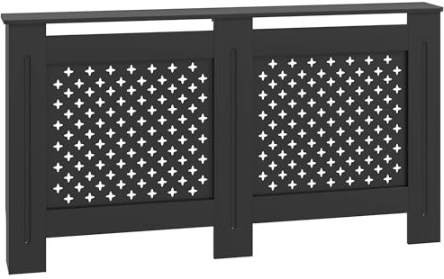 HOMCOM Cache-radiateur en bois MDF perforé, cache-radiateur moderne avec étagère pour le salon et la salle de séjour, 152x19x82 cm, noir