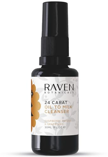 Raven Botanicals - 24 Karat Öl zu Milch Reiniger – Sanfte Peeling-Formel – Vegan, tierversuchsfrei, ohne Konservierungsstoffe, alle natürlichen Inhaltsstoffe, Papaya- und Himbeer-Enzyme für strahlende