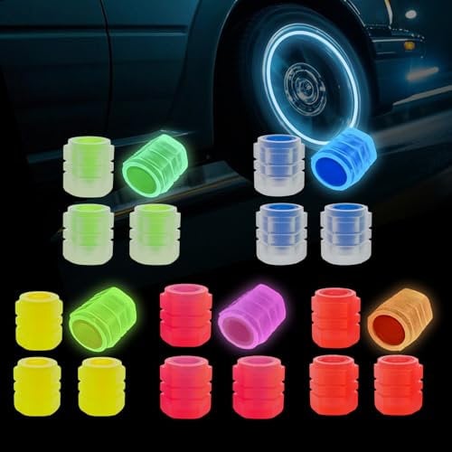 RYHHH 20 STK Reifenventilkappen,5-Farben Auto Leuchtende Ventilkappen,Universelle Fluoreszierende Reifenventilkappen, Für Auto SUV, Fahrrad, Motorrad Für Stabilen Reifendruck