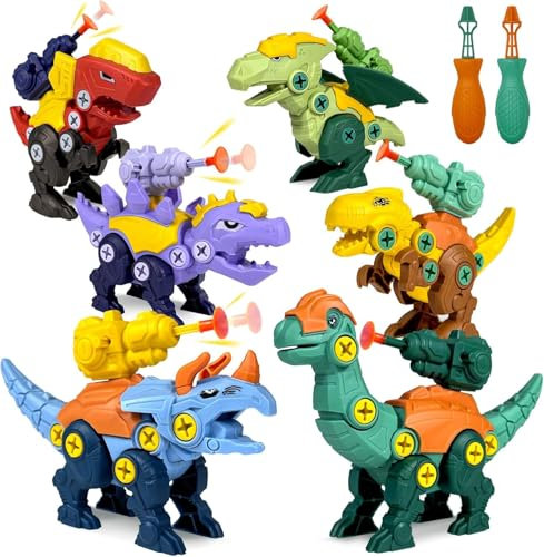 Bibykivn Dinosaure Jouet Enfant, Démontage Perceuse Enfant Jeu, Assemblable Jeux Set avec Tournevis DIY Construction Puzzle Jouet pour Cadeau Enfants Garcon Fille (6 Pcs)