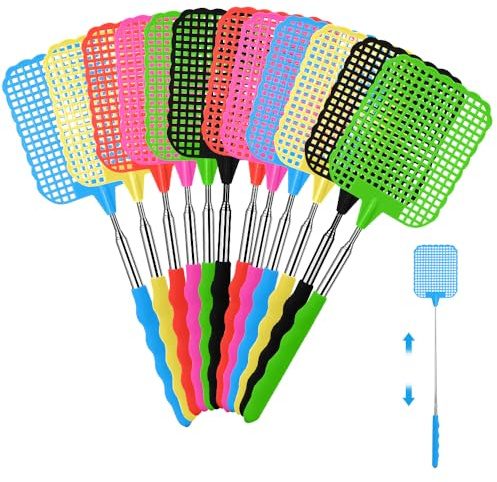 mizikuu 12 Stück Fliegenklatsche Ausziehbar, Fly Swatter Erweiterbar Stabil Manuelle Teleskop Mehrfarbig Fliegenabwehr für Verwendet Um Fliegen Wespen Mücken Und Andere Insekten Abzuwehren