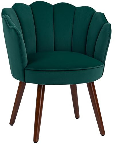 HOMCOM Fauteuil Coquillage Fauteuil de Salon Chambre avec Dossier et Coussin Aspect Velours Pieds en Bois hévéa dim. 66L x 66l x 78,5H cm, Vert