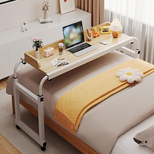 Overbed Table, Tavolo Portatile Per Laptop Desktop Mobile 115-210 Cm Scrivania Per Computer Comodino Mobile Comodino Arrotolabile O Carrello Per Laptop Adatto Per Camera Da Letto/studio/s(Color:wood)