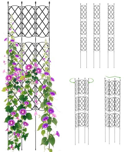 RELAX4LIFE Rankgitter, DIY Einstellbar 3er Set, zum Stecken, Rankhilfe für Kletterpflanzen, 164 cm Pflanzen Kletterhilfe Wand, Sichtschutz-Spalier aus Metall, Pflanzenstütze für Blumen, Nutzpflanzen
