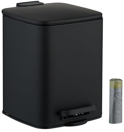 Relaxdays Kosmetikeimer, 6 L, Absenkautomatik, entnehmbarer Inneneimer, Metall, Bad Mülleimer, inkl. Müllbeutel, schwarz