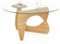 GIANTEX Table Basse en Verre Trempé, Plateau Irrégulière, Cadre Ajustable en Bois d’Hévéa, Butoir Anti-Dérapant, Table de Salon, Coin Arrondi, Charge 60 kg, Convient pour Salon, Chambre, Naturel