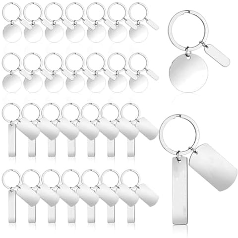 ISTOVO 30Pcs DIY Engravable Metal Keychain Blanks Metal Stamping Blanks for Engraving Stainless Steel Blank Key Ring Tags