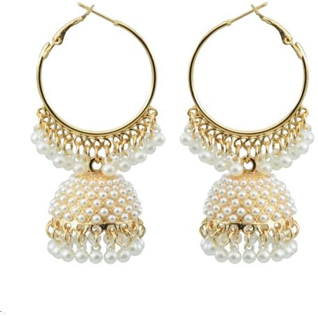 Boho Pearls Tassel Drop Dangle Indian Earrings for Women Bohemian Vintage Ethnic Large Hoop Studs Piercing Earring Exaggerated Retro Jhukma Jhumki Tribal Statement Jewelry Gifts