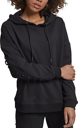 Urban Classics Damen Ladies Laced-Up Hoody Kapuzenpullover, Schwarz (Black 00007), Small