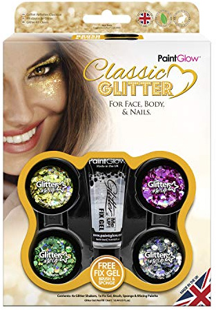 Glitter Me Up - Chunky Body Glitter Box Set – includes glitter fix glue, fix gel for face, body and hair use, cosmetic glitter, kids gift set, glitter makeup kit, face glitter