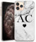 TULLUN Personalised Phone Case for iPhone 5 / 5s / SE 2016 - Clear Hard Plastic Custom Cover Grey Black Marble Individual Style Initials Name Text - Black Heart