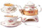 YBK Tech Service à thé pour 2 personnes, théière, tasse et soucoupe en porcelaine anglaise avec réchaud et infuseur à thé – Motif floral (motif II)