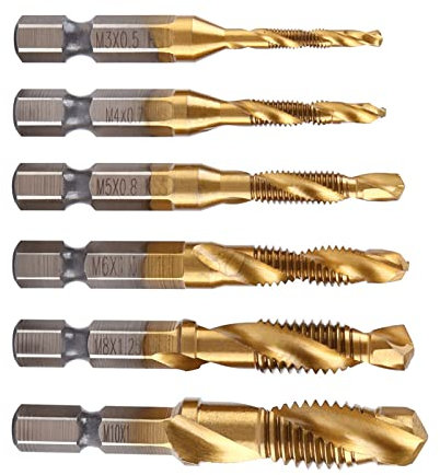 TOPINCN 6pcs Gewindebohrer 2 in 1 Coated HSS Metric Sechskantschaft Gewindebohrer Werkzeug-Set
