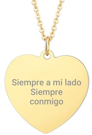 PROSTEEL Personalizable Placa de Oro Identidad Colgante Corazon Dorado, Collar Militar Hombre Chapa Acero