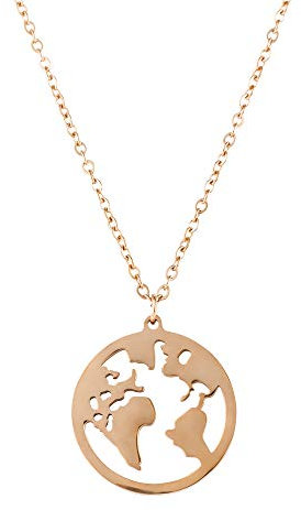Heideman Halskette Damen Weltkarte aus Edelstahl gold, silber oder rosegold farben poliert Kette für Frauen mit Anhänger Weltkugel Kettenlänge 45cm + 5cm hc25007-8-45