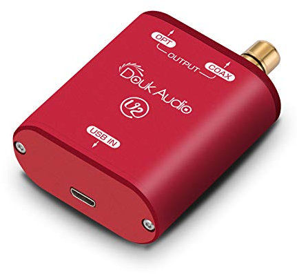 Douk Audio U2 USB Convertisseur XMOS XU208 Interface Numérique TOSLINK Coaxial DOP SPDIF Adaptateur DSD64 PCM192Khz (Rouge)