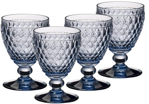 Villeroy & Boch Boston Coloured Weißweingläser Blue 4er Set, 230 ml, Farbige Weingläser mit Facettenmuster, Kristallglas für Weißwein, Spülmaschinengeeignet, Blau