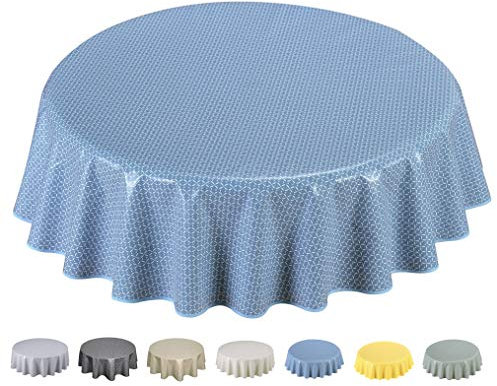 Home Direct Wachstuch Tischdecke Abwaschbar 160cm (Rund 160cm, Grau Blau)